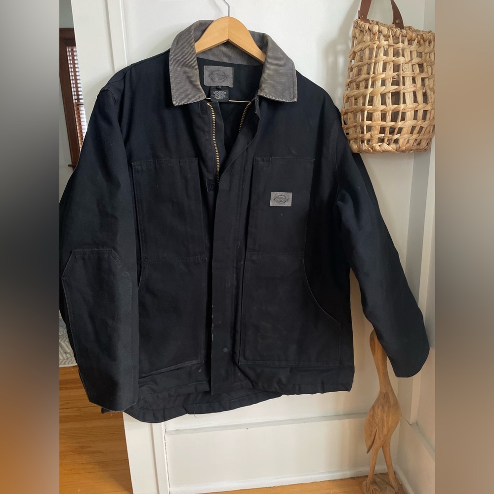 Vintage Dickies Black and Gray Men's Barn Coat Corduroy Collar Medium